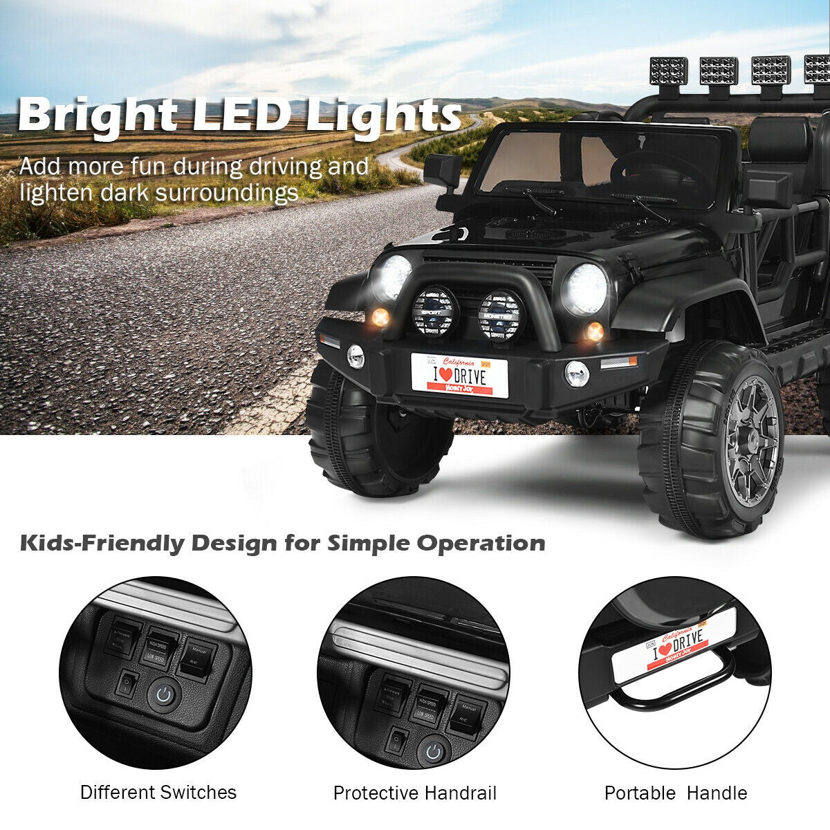 12V 2-Seater Ride-On Car Truck with Remote Control and Storage