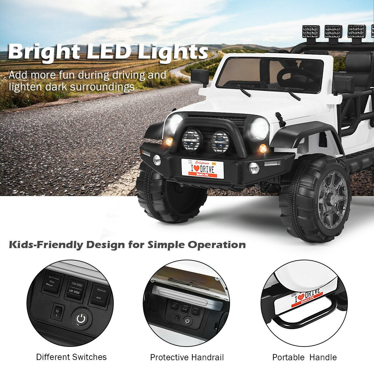 12V 2-Seater Ride-On Car Truck with Remote Control and Storage