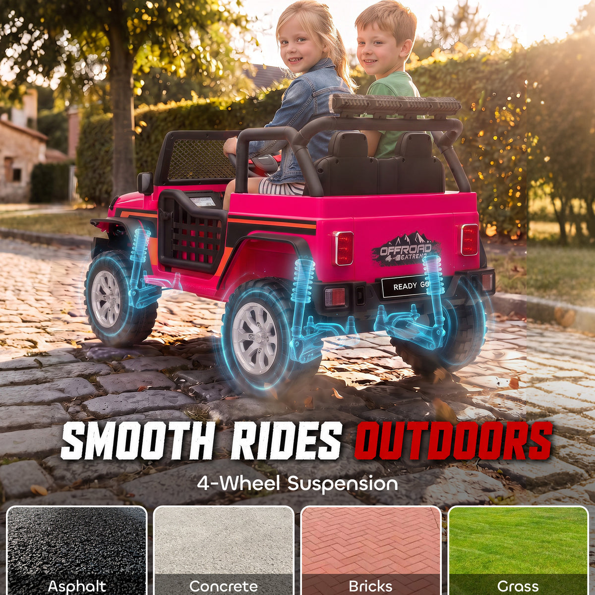 12V 2-Seater Ride on Truck Car with Dual Motors, Remote, Soft Start, 4-Wheel Suspension, Lights, Music, USB, Horn-Toys & Games > Baby & Toddler Toys > Electric Ride-On Toys > Electric Toy Cars-DECOROLALA