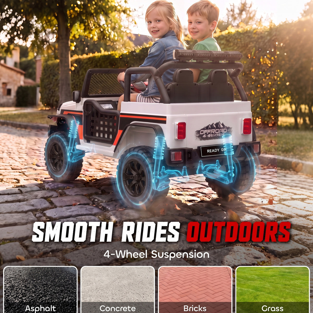 12V 2-Seater Ride on Truck Car with Dual Motors, Remote, Soft Start, 4-Wheel Suspension, Lights, Music, USB, Horn-Toys & Games > Baby & Toddler Toys > Electric Ride-On Toys > Electric Toy Cars-DECOROLALA
