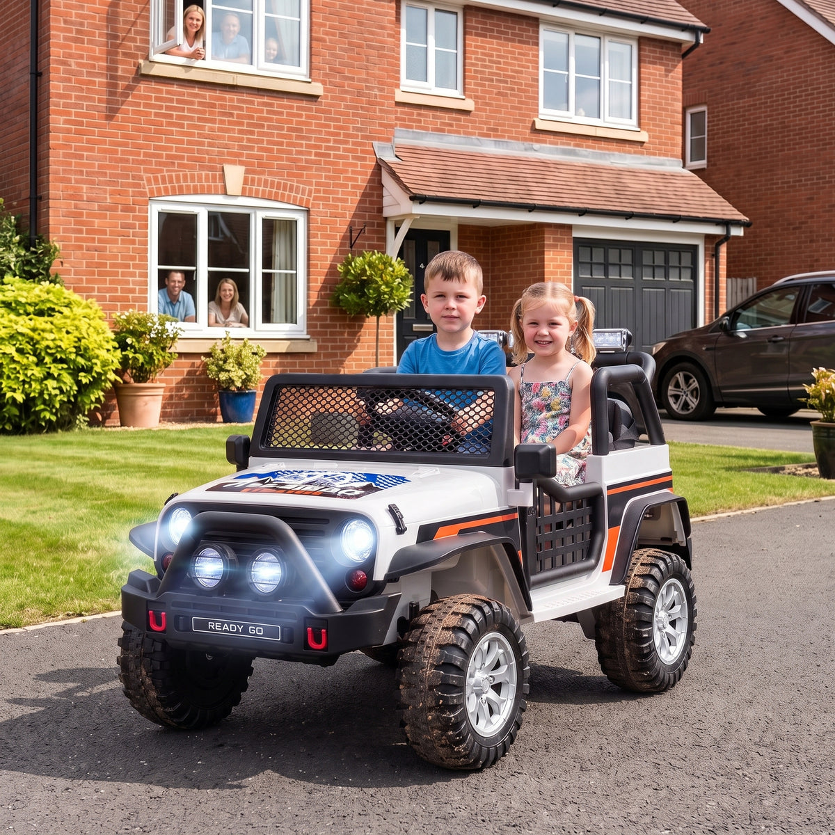 12V 2-Seater Ride on Truck Car with Dual Motors, Remote, Soft Start, 4-Wheel Suspension, Lights, Music, USB, Horn-Toys & Games > Baby & Toddler Toys > Electric Ride-On Toys > Electric Toy Cars-DECOROLALA