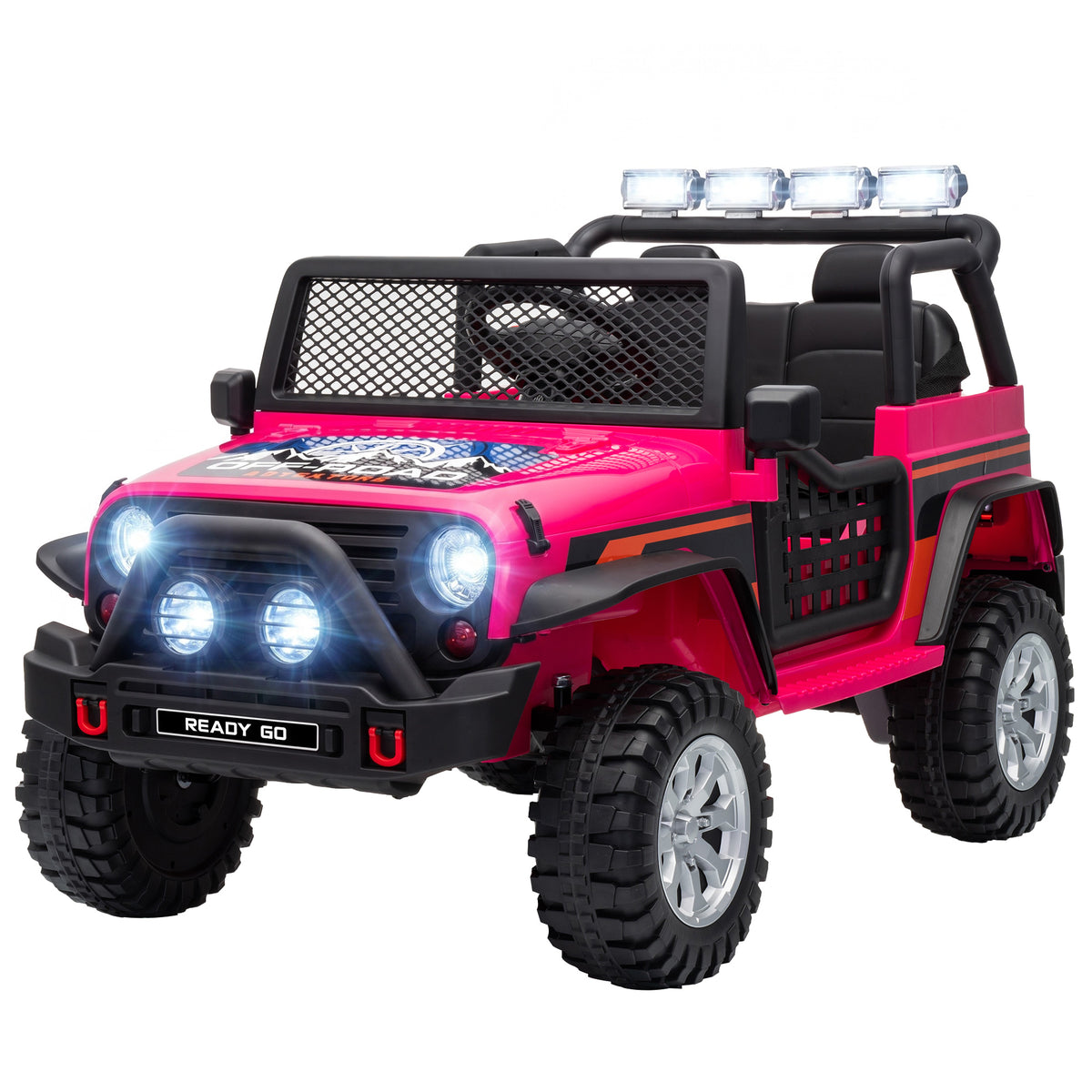 12V 2-Seater Ride on Truck Car with Dual Motors, Remote, Soft Start, 4-Wheel Suspension, Lights, Music, USB, Horn-Toys & Games > Baby & Toddler Toys > Electric Ride-On Toys > Electric Toy Cars-DECOROLALA