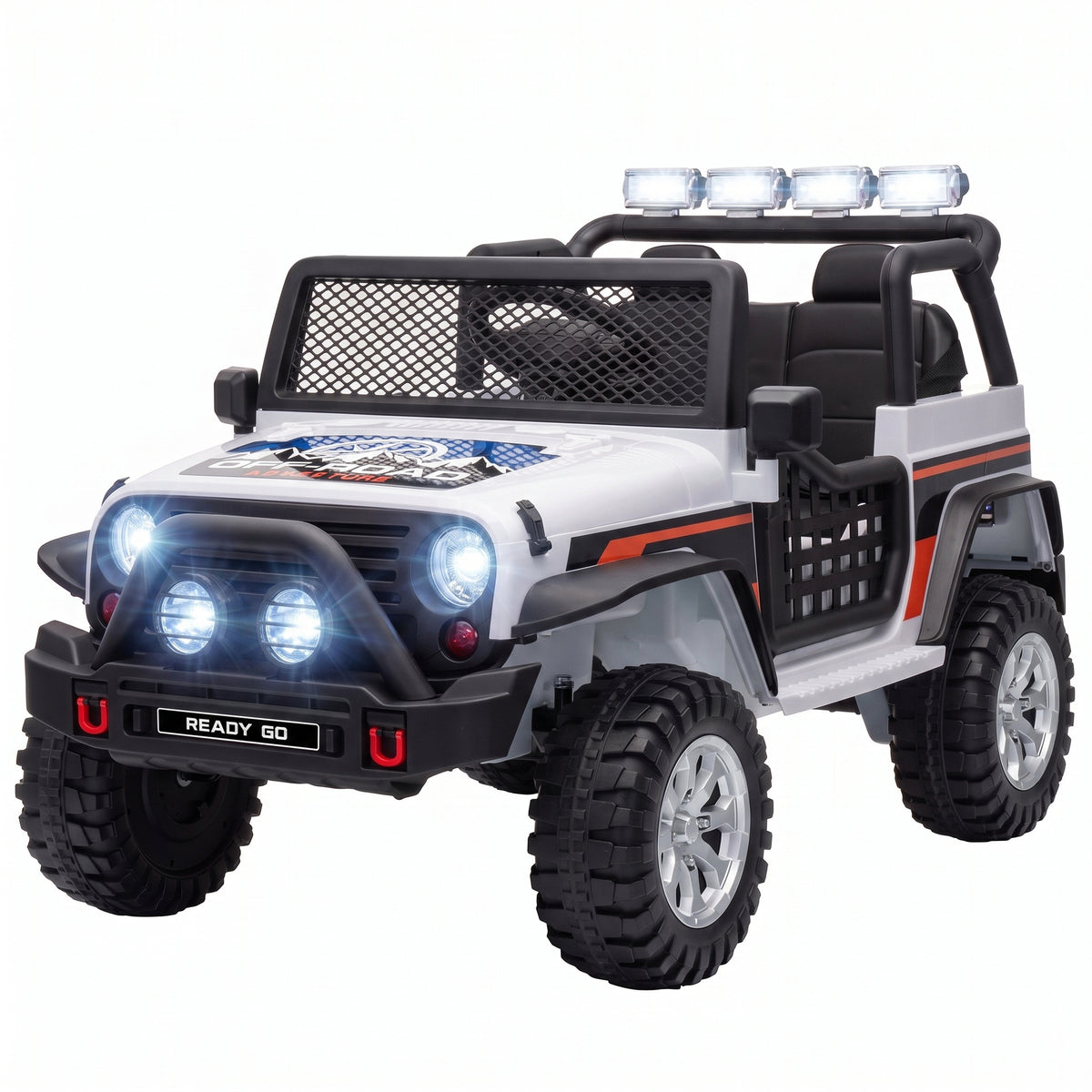 12V 2-Seater Ride on Truck Car with Dual Motors, Remote, Soft Start, 4-Wheel Suspension, Lights, Music, USB, Horn-Toys & Games > Baby & Toddler Toys > Electric Ride-On Toys > Electric Toy Cars-DECOROLALA