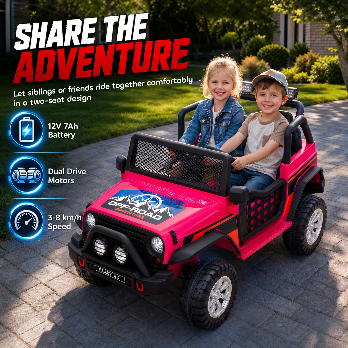 12V 2-Seater Ride on Truck Car with Dual Motors, Remote, Soft Start, 4-Wheel Suspension, Lights, Music, USB, Horn-Toys & Games > Baby & Toddler Toys > Electric Ride-On Toys > Electric Toy Cars-DECOROLALA