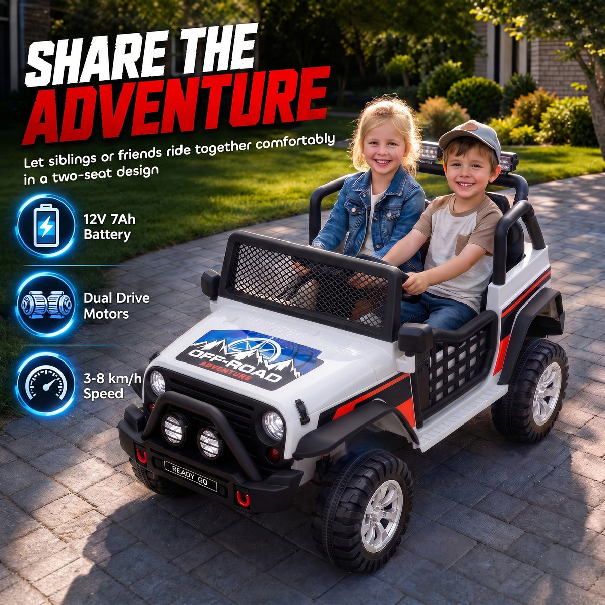 12V 2-Seater Ride on Truck Car with Dual Motors, Remote, Soft Start, 4-Wheel Suspension, Lights, Music, USB, Horn-Toys & Games > Baby & Toddler Toys > Electric Ride-On Toys > Electric Toy Cars-DECOROLALA