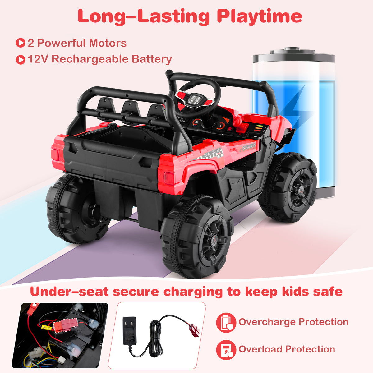 12V Kids Ride-On UTV Electric Truck with Remote Control - Red
