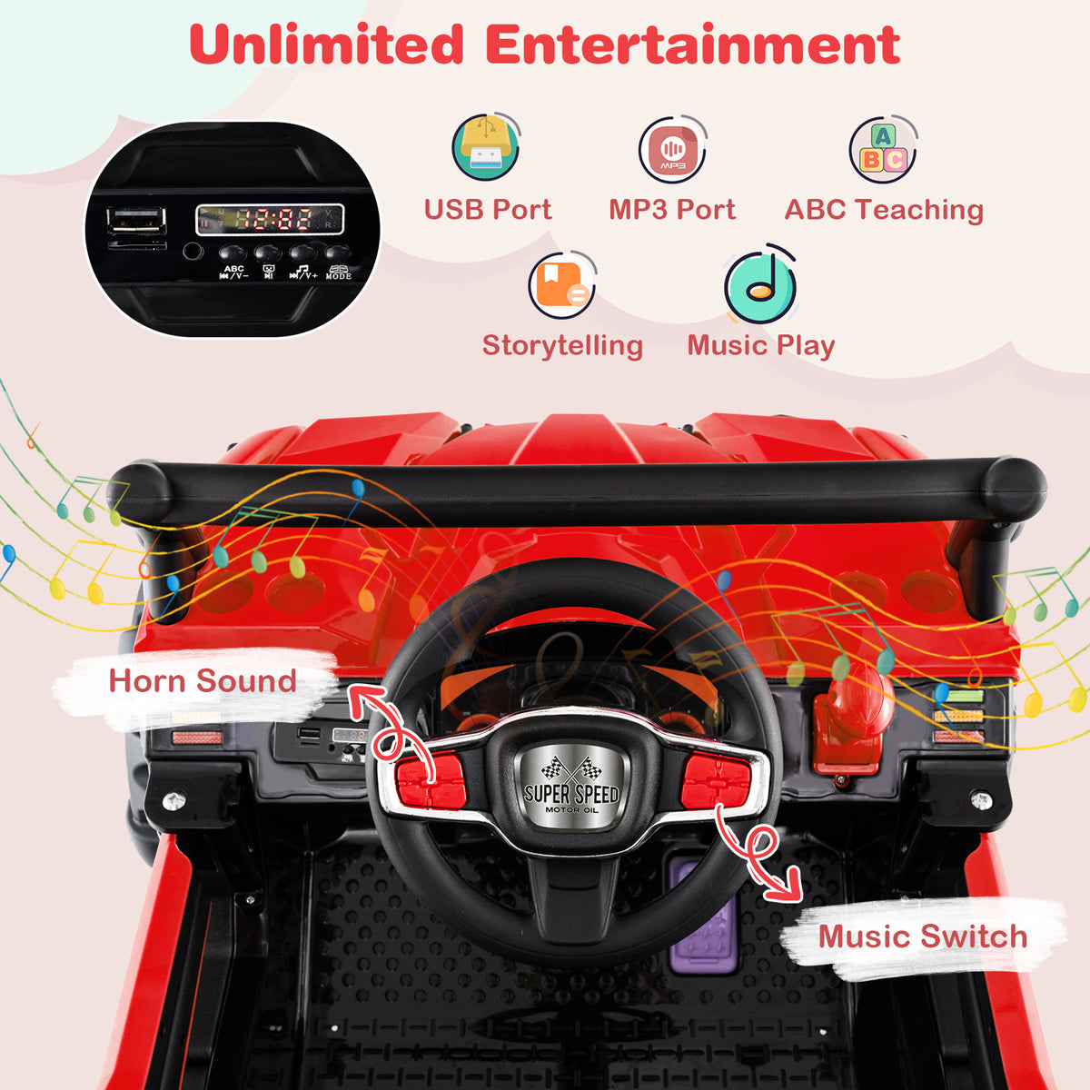 12V Kids Ride-On UTV Electric Truck with Remote Control - Red