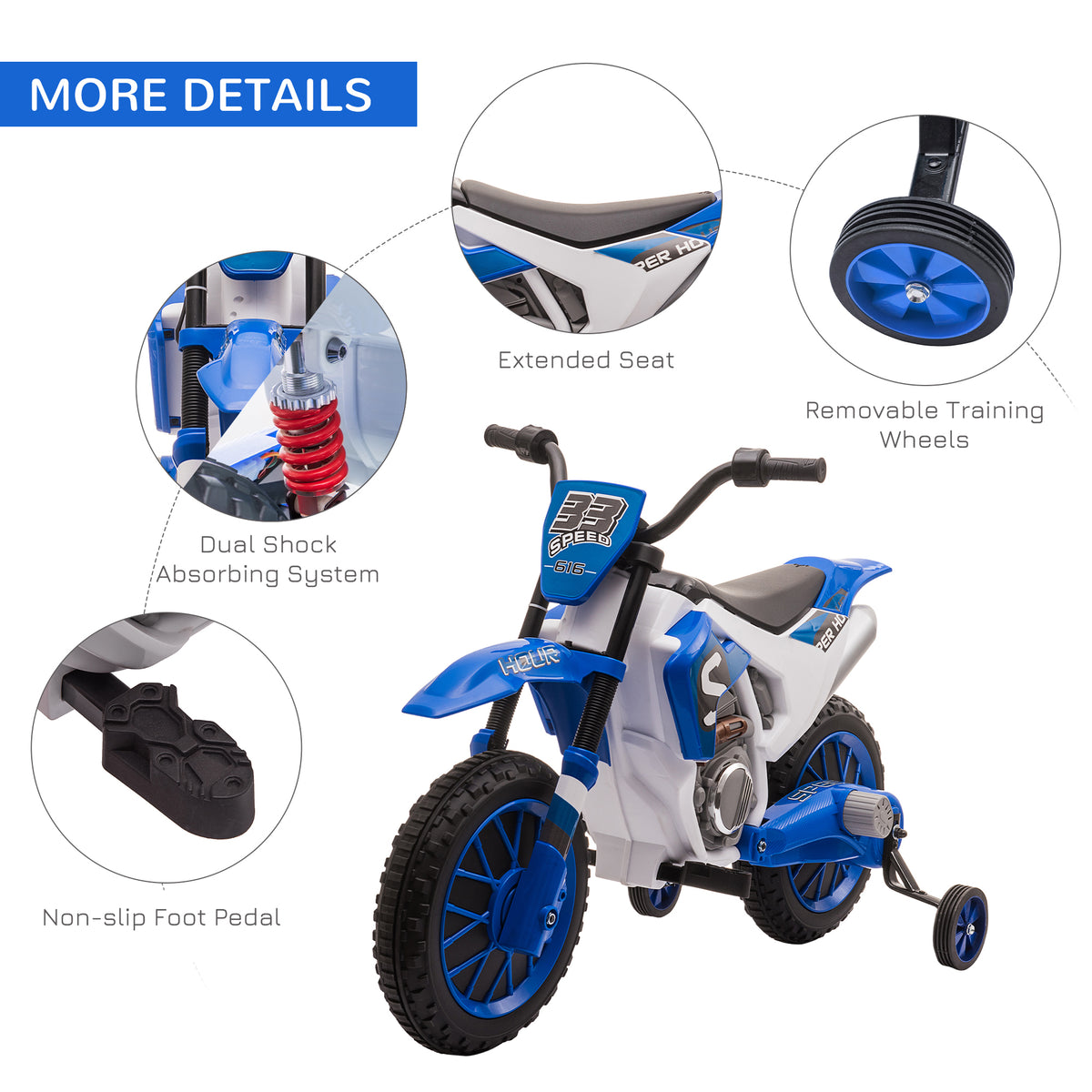 Kids Dirt Bike 12V Battery-Powered Ride-On Electric Motorcycle with Charging Battery, Training Wheels-Toys & Games > Baby & Toddler Toys > Electric Ride-On Toys > Electric Motorcycles-DECOROLALA