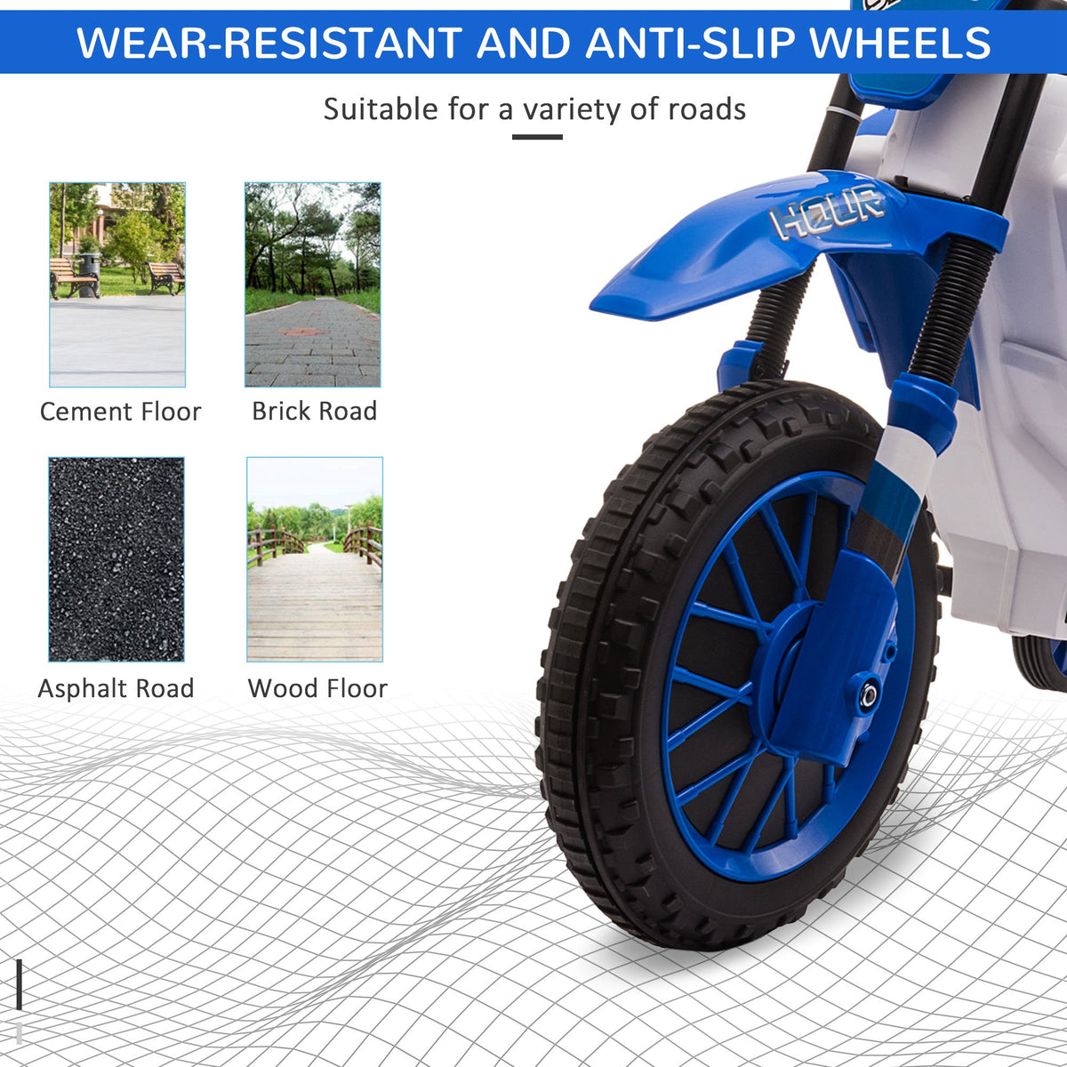 Kids Dirt Bike 12V Battery-Powered Ride-On Electric Motorcycle with Charging Battery, Training Wheels-Toys & Games > Baby & Toddler Toys > Electric Ride-On Toys > Electric Motorcycles-DECOROLALA