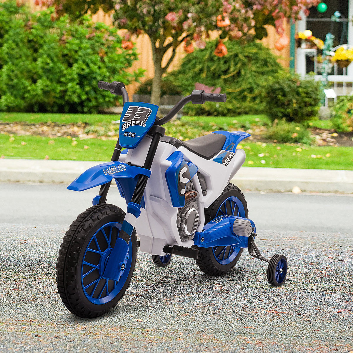 Kids Dirt Bike 12V Battery-Powered Ride-On Electric Motorcycle with Charging Battery, Training Wheels-Toys & Games > Baby & Toddler Toys > Electric Ride-On Toys > Electric Motorcycles-DECOROLALA