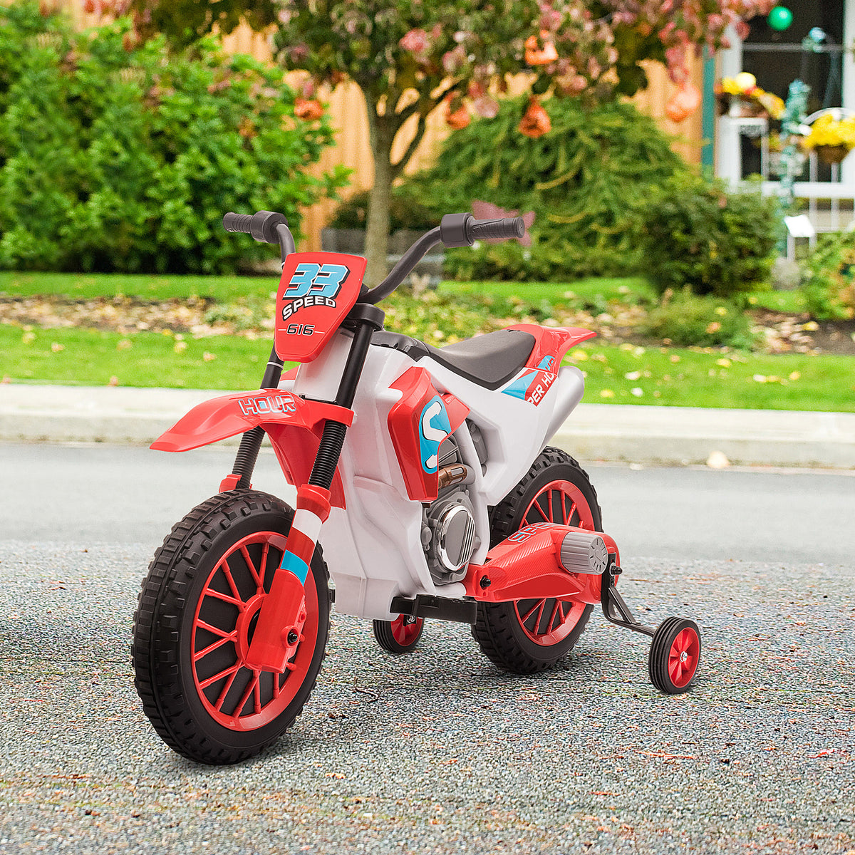 Kids Dirt Bike 12V Battery-Powered Ride-On Electric Motorcycle with Charging Battery, Training Wheels-Toys & Games > Baby & Toddler Toys > Electric Ride-On Toys > Electric Motorcycles-DECOROLALA