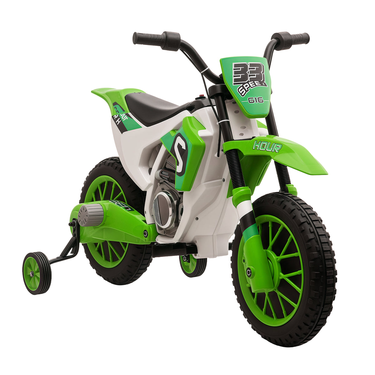 Kids Dirt Bike 12V Battery-Powered Ride-On Electric Motorcycle with Charging Battery, Training Wheels-Toys & Games > Baby & Toddler Toys > Electric Ride-On Toys > Electric Motorcycles-DECOROLALA