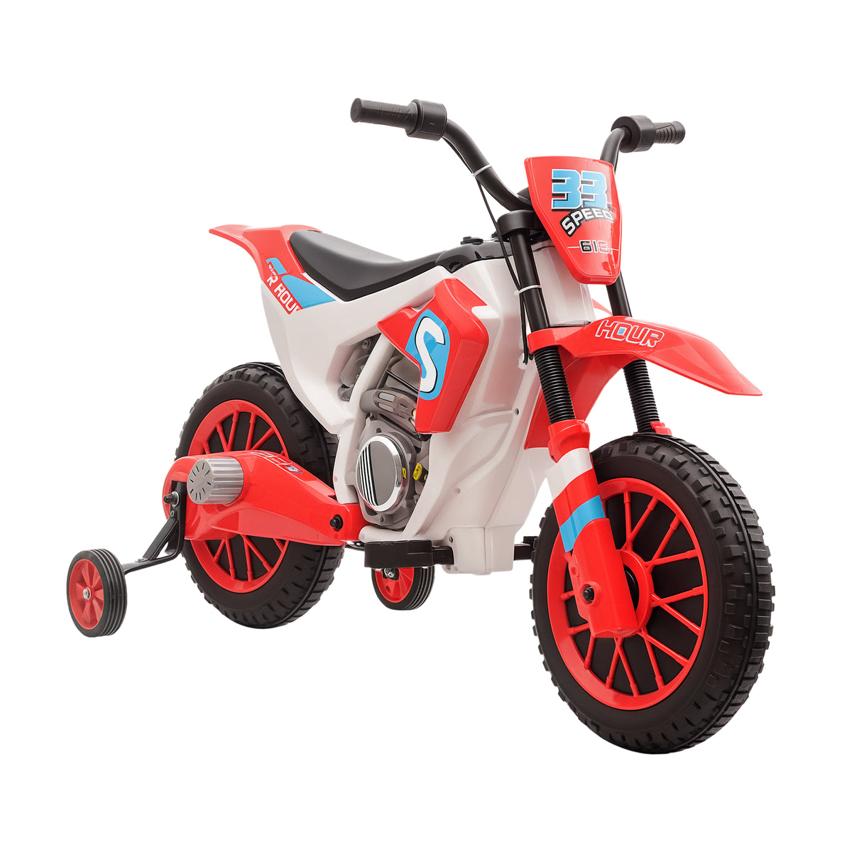 Kids Dirt Bike 12V Battery-Powered Ride-On Electric Motorcycle with Charging Battery, Training Wheels-Toys & Games > Baby & Toddler Toys > Electric Ride-On Toys > Electric Motorcycles-DECOROLALA