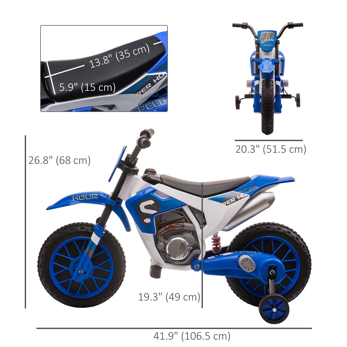 Kids Dirt Bike 12V Battery-Powered Ride-On Electric Motorcycle with Charging Battery, Training Wheels-Toys & Games > Baby & Toddler Toys > Electric Ride-On Toys > Electric Motorcycles-DECOROLALA