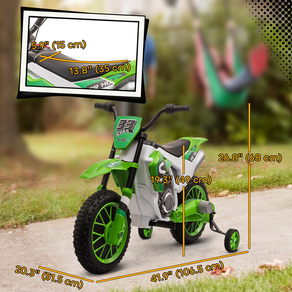 Kids Dirt Bike 12V Battery-Powered Ride-On Electric Motorcycle with Charging Battery, Training Wheels-Toys & Games > Baby & Toddler Toys > Electric Ride-On Toys > Electric Motorcycles-DECOROLALA