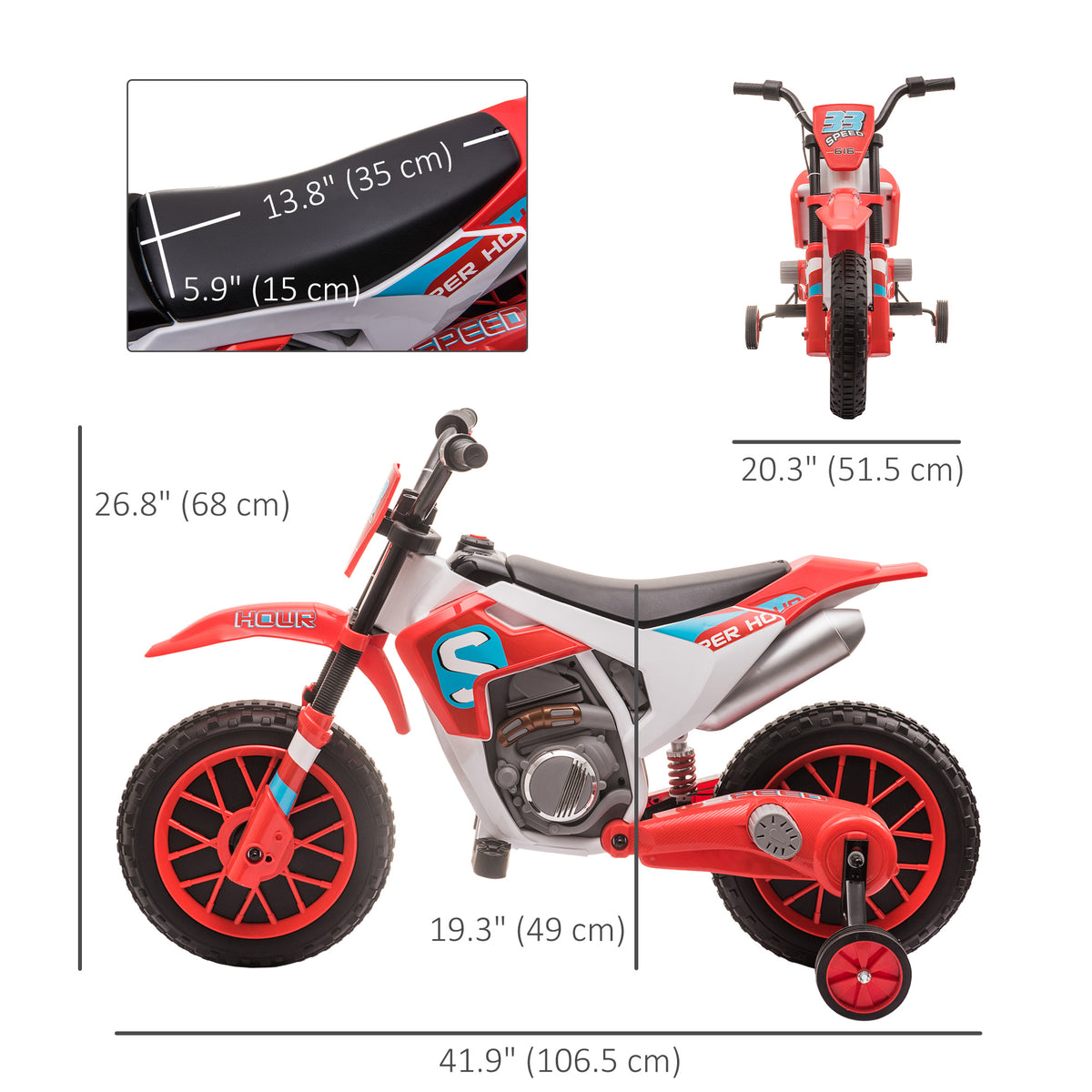 Kids Dirt Bike 12V Battery-Powered Ride-On Electric Motorcycle with Charging Battery, Training Wheels-Toys & Games > Baby & Toddler Toys > Electric Ride-On Toys > Electric Motorcycles-DECOROLALA
