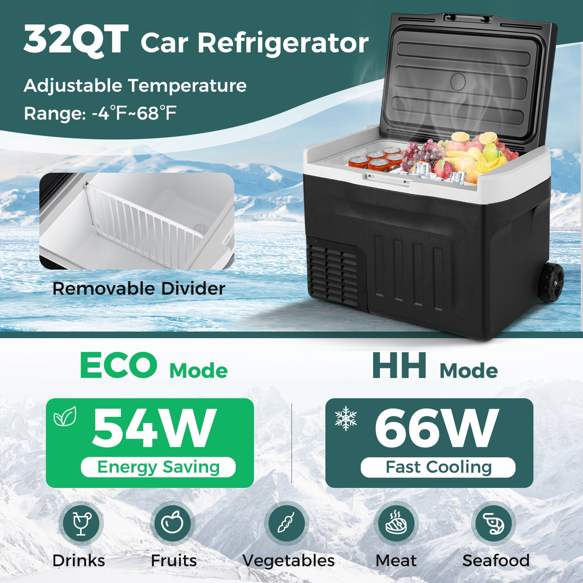 12V Car Refrigerator 32QT with Touch Panel and Removable Divider-M-Coolers-DECOROLALA