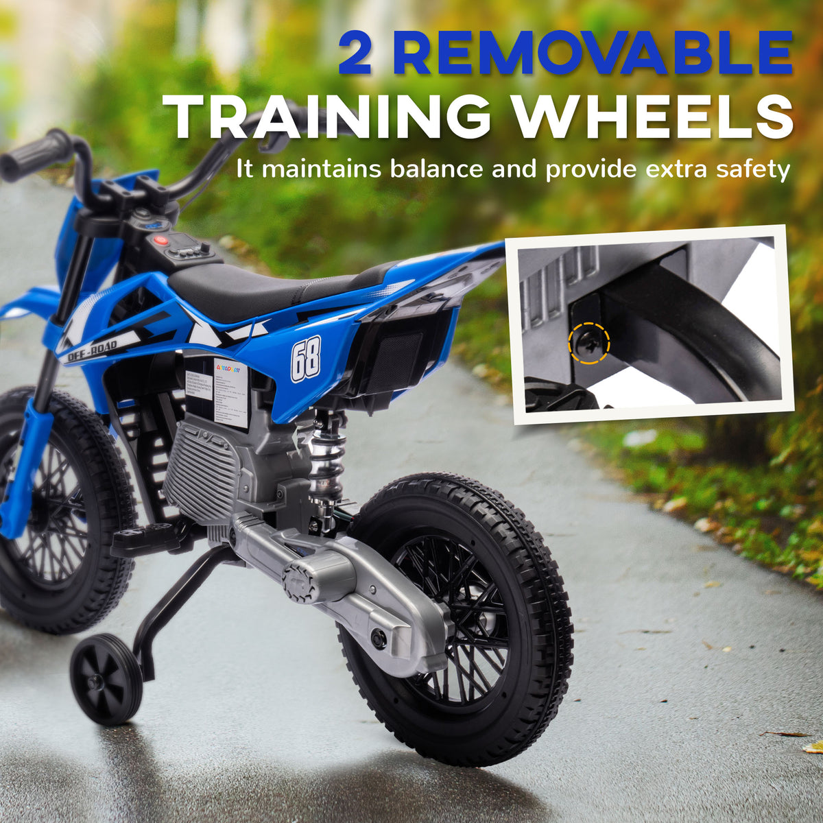 12V Kids Dirt Bike, Electric Motorcycle with Twist Grip Throttle, Training Wheels, Rear Suspension & Music-Toys & Games > Baby & Toddler Toys > Electric Ride-On Toys > Electric Motorcycles-DECOROLALA