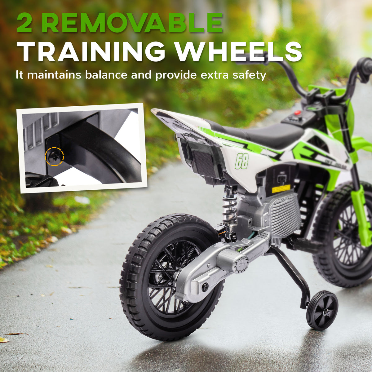 12V Kids Dirt Bike, Electric Motorcycle with Twist Grip Throttle, Training Wheels, Rear Suspension & Music-Toys & Games > Baby & Toddler Toys > Electric Ride-On Toys > Electric Motorcycles-DECOROLALA