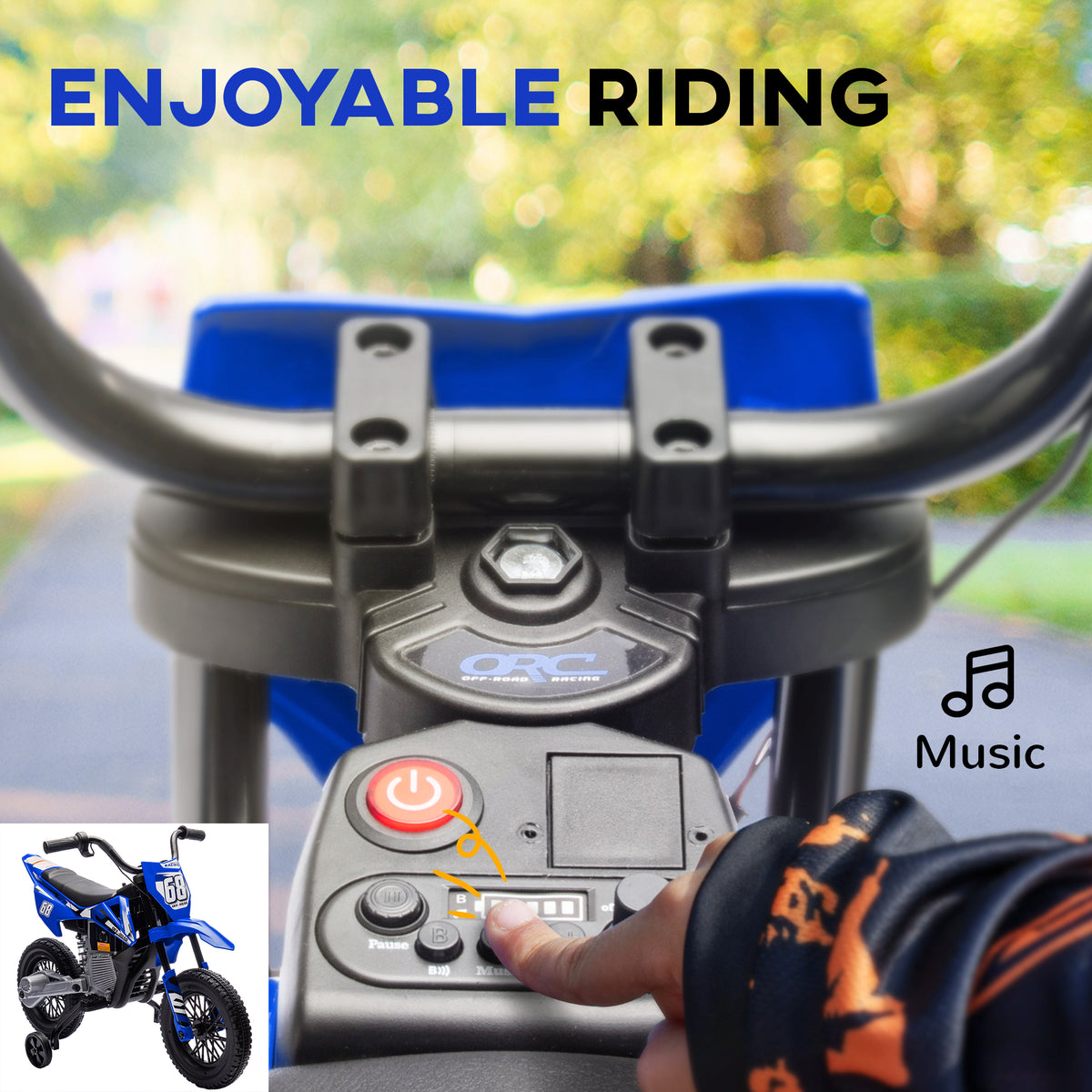 12V Kids Dirt Bike, Electric Motorcycle with Twist Grip Throttle, Training Wheels, Rear Suspension & Music-Toys & Games > Baby & Toddler Toys > Electric Ride-On Toys > Electric Motorcycles-DECOROLALA
