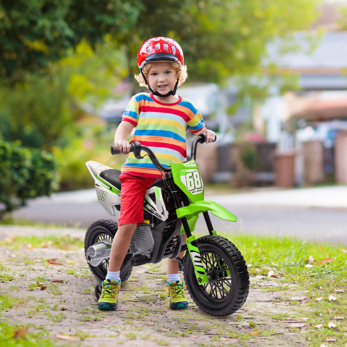 12V Kids Dirt Bike, Electric Motorcycle with Twist Grip Throttle, Training Wheels, Rear Suspension & Music-Toys & Games > Baby & Toddler Toys > Electric Ride-On Toys > Electric Motorcycles-DECOROLALA