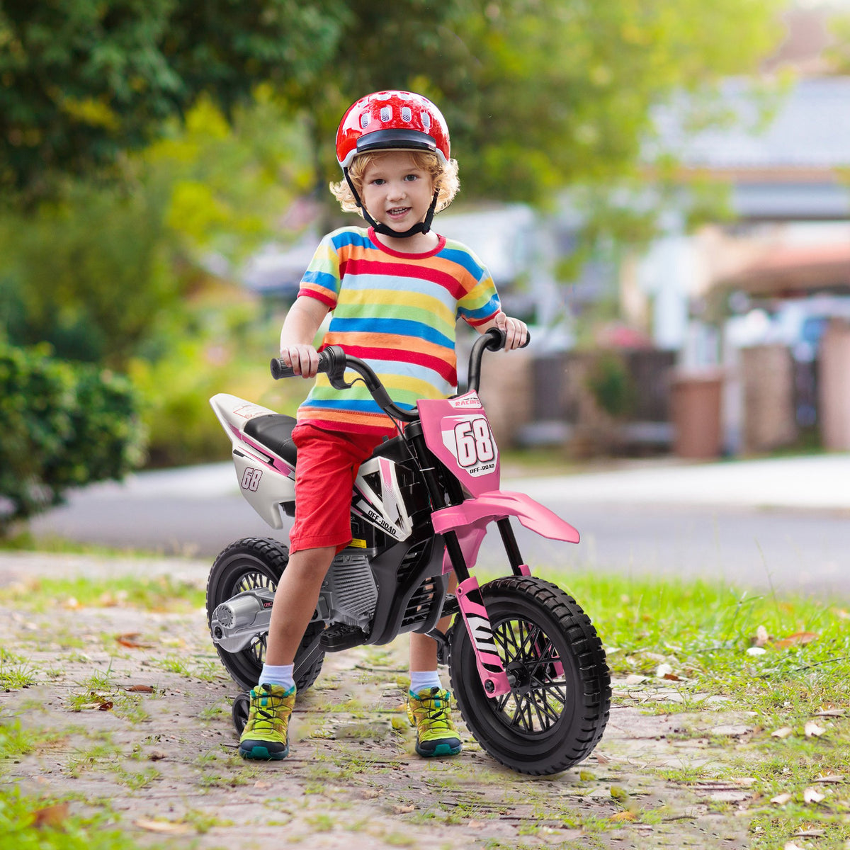 12V Kids Dirt Bike, Electric Motorcycle with Twist Grip Throttle, Training Wheels, Rear Suspension & Music-Toys & Games > Baby & Toddler Toys > Electric Ride-On Toys > Electric Motorcycles-DECOROLALA