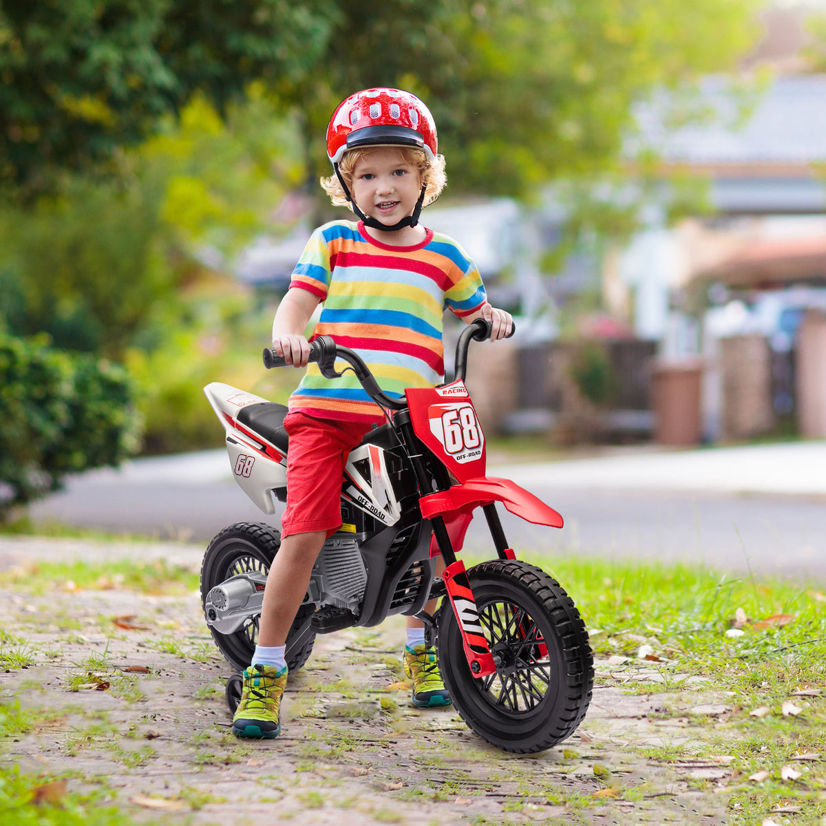 12V Kids Dirt Bike, Electric Motorcycle with Twist Grip Throttle, Training Wheels, Rear Suspension & Music-Toys & Games > Baby & Toddler Toys > Electric Ride-On Toys > Electric Motorcycles-DECOROLALA