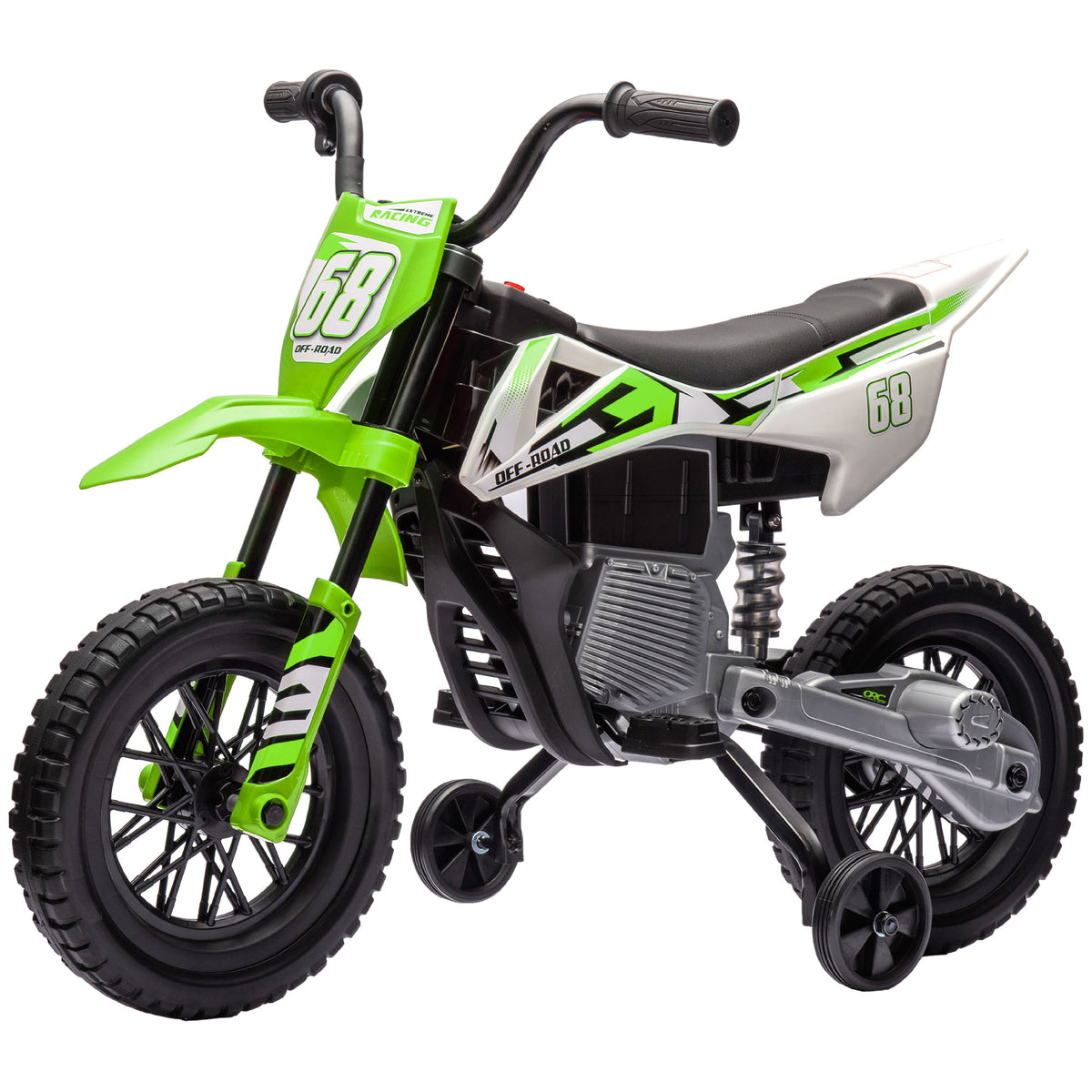 12V Kids Dirt Bike, Electric Motorcycle with Twist Grip Throttle, Training Wheels, Rear Suspension & Music-Toys & Games > Baby & Toddler Toys > Electric Ride-On Toys > Electric Motorcycles-DECOROLALA