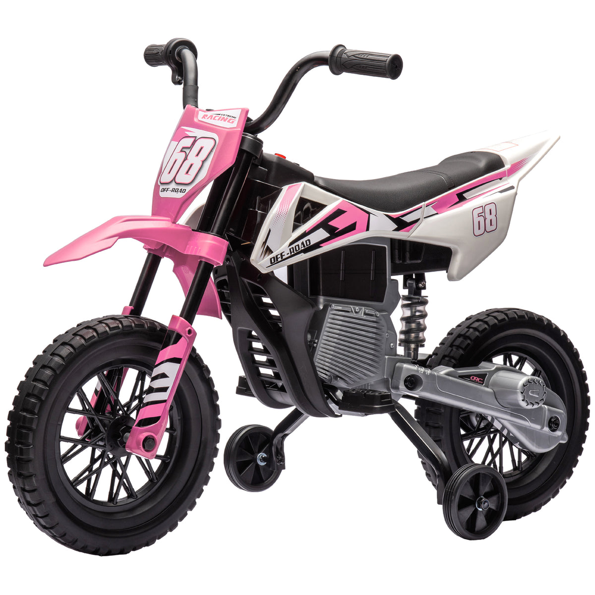 12V Kids Dirt Bike, Electric Motorcycle with Twist Grip Throttle, Training Wheels, Rear Suspension & Music-Toys & Games > Baby & Toddler Toys > Electric Ride-On Toys > Electric Motorcycles-DECOROLALA