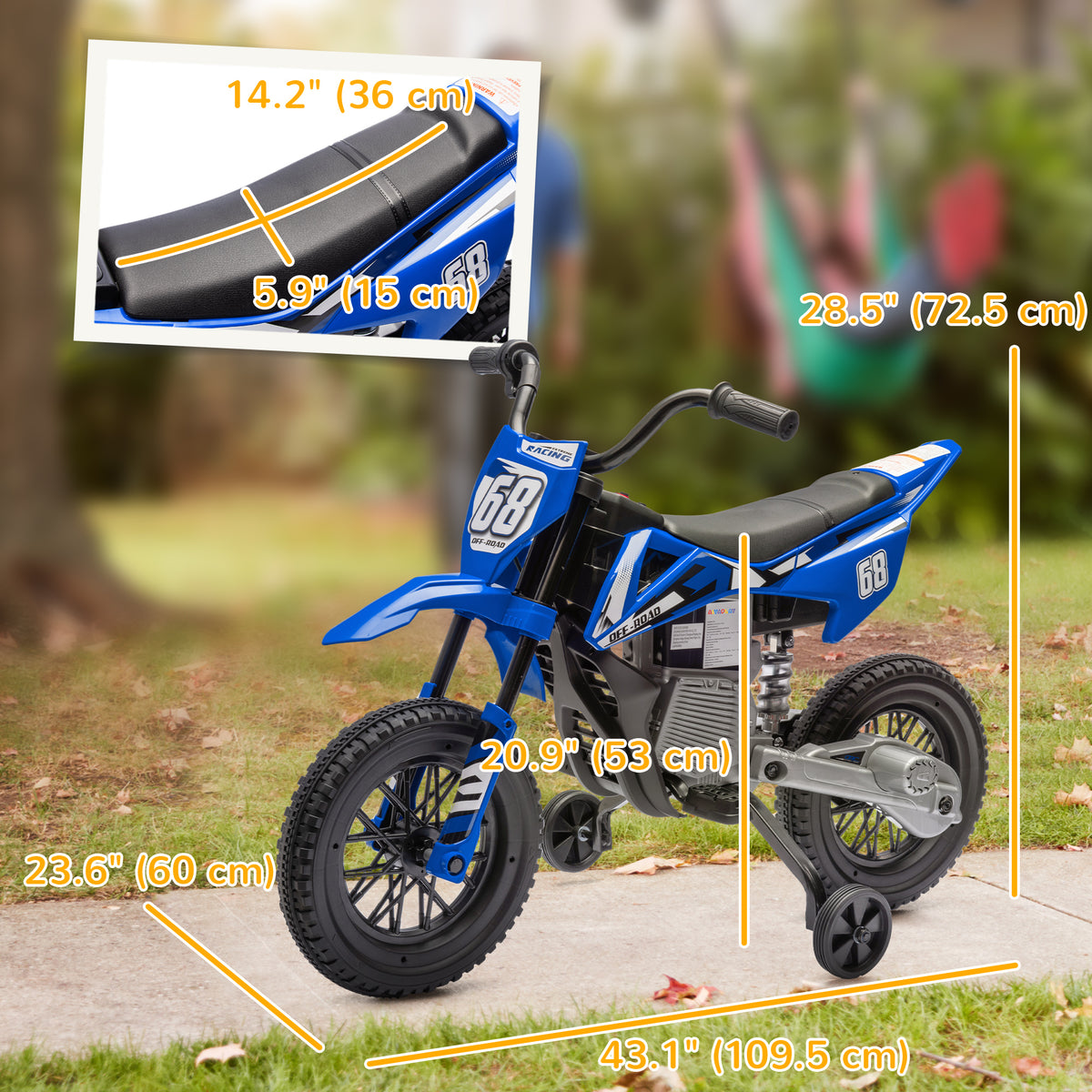 12V Kids Dirt Bike, Electric Motorcycle with Twist Grip Throttle, Training Wheels, Rear Suspension & Music-Toys & Games > Baby & Toddler Toys > Electric Ride-On Toys > Electric Motorcycles-DECOROLALA