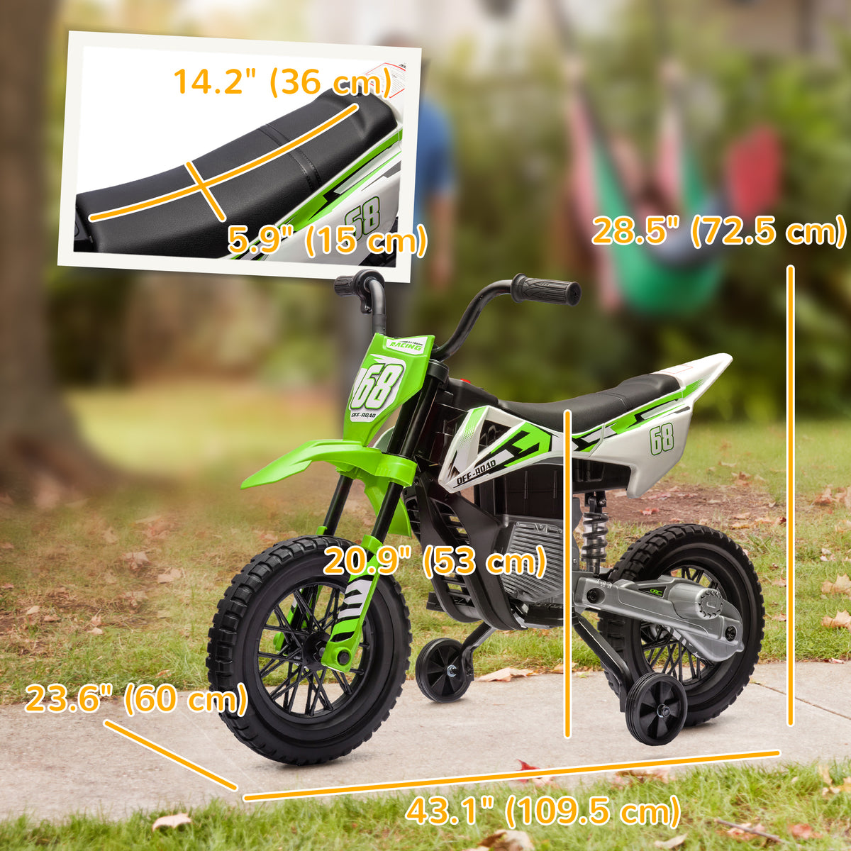 12V Kids Dirt Bike, Electric Motorcycle with Twist Grip Throttle, Training Wheels, Rear Suspension & Music-Toys & Games > Baby & Toddler Toys > Electric Ride-On Toys > Electric Motorcycles-DECOROLALA