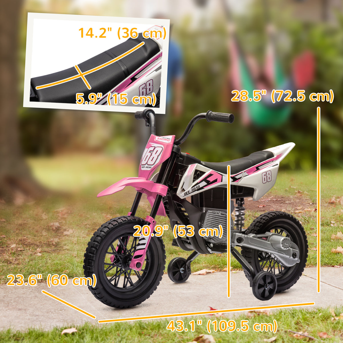 12V Kids Dirt Bike, Electric Motorcycle with Twist Grip Throttle, Training Wheels, Rear Suspension & Music-Toys & Games > Baby & Toddler Toys > Electric Ride-On Toys > Electric Motorcycles-DECOROLALA