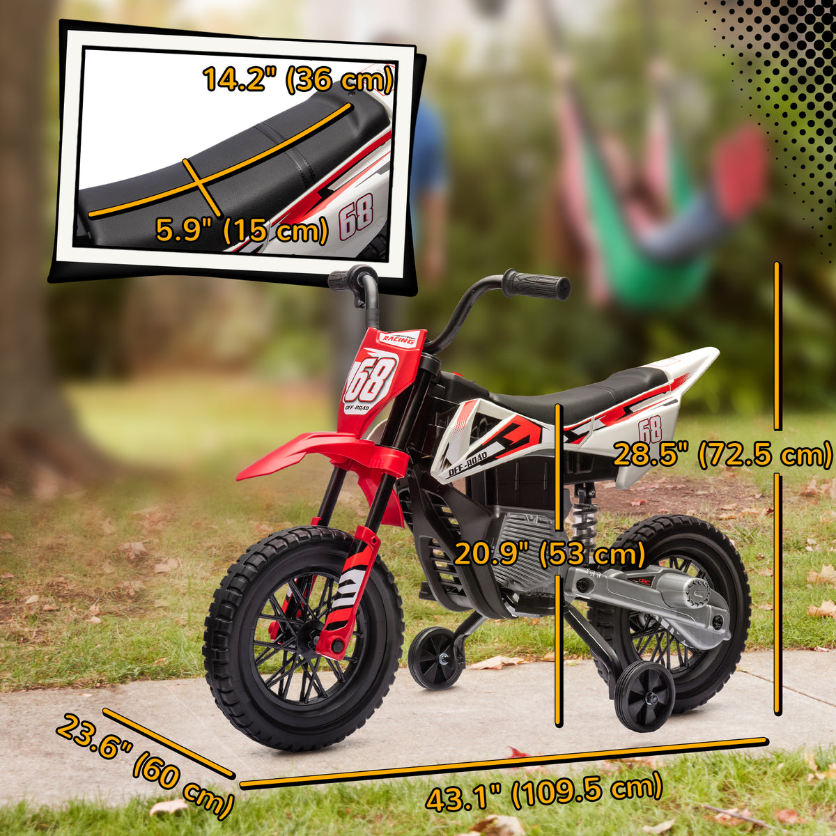 12V Kids Dirt Bike, Electric Motorcycle with Twist Grip Throttle, Training Wheels, Rear Suspension & Music-Toys & Games > Baby & Toddler Toys > Electric Ride-On Toys > Electric Motorcycles-DECOROLALA