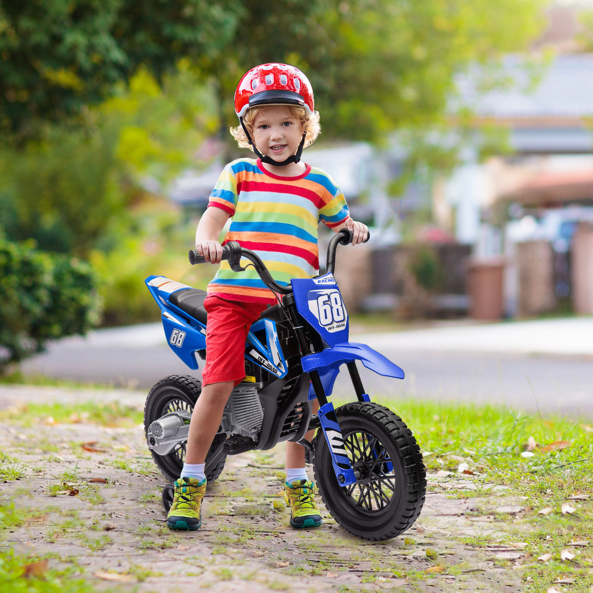 12V Kids Dirt Bike, Electric Motorcycle with Twist Grip Throttle, Training Wheels, Rear Suspension & Music-Toys & Games > Baby & Toddler Toys > Electric Ride-On Toys > Electric Motorcycles-DECOROLALA