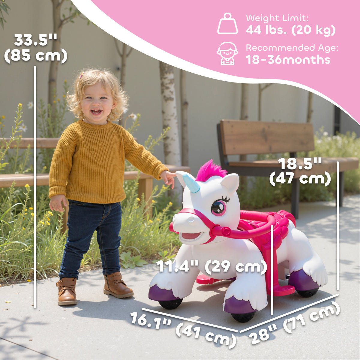 12V Unicorn Ride on Toy, Battery Powered Kids Electric Ride on Horse with Carrot Toy, Comb, Animal Sounds-Toys & Games > Baby & Toddler Toys > Riding & Rocking Toys > Rocking Horses-DECOROLALA