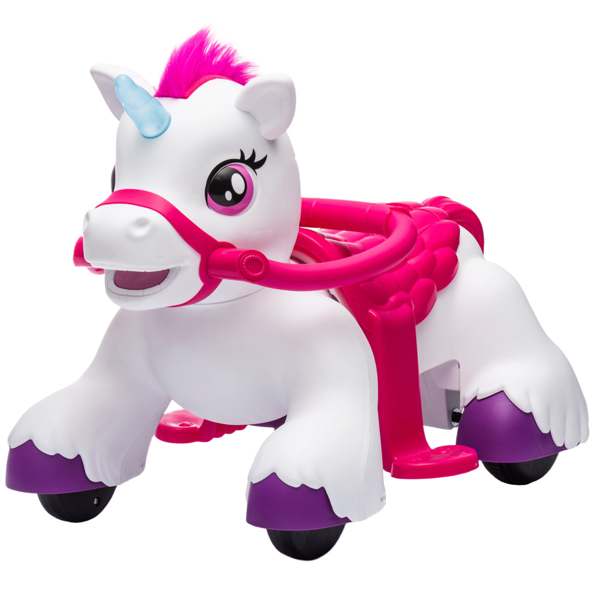 12V Unicorn Ride on Toy, Battery Powered Kids Electric Ride on Horse with Carrot Toy, Comb, Animal Sounds-Toys & Games > Baby & Toddler Toys > Riding & Rocking Toys > Rocking Horses-DECOROLALA
