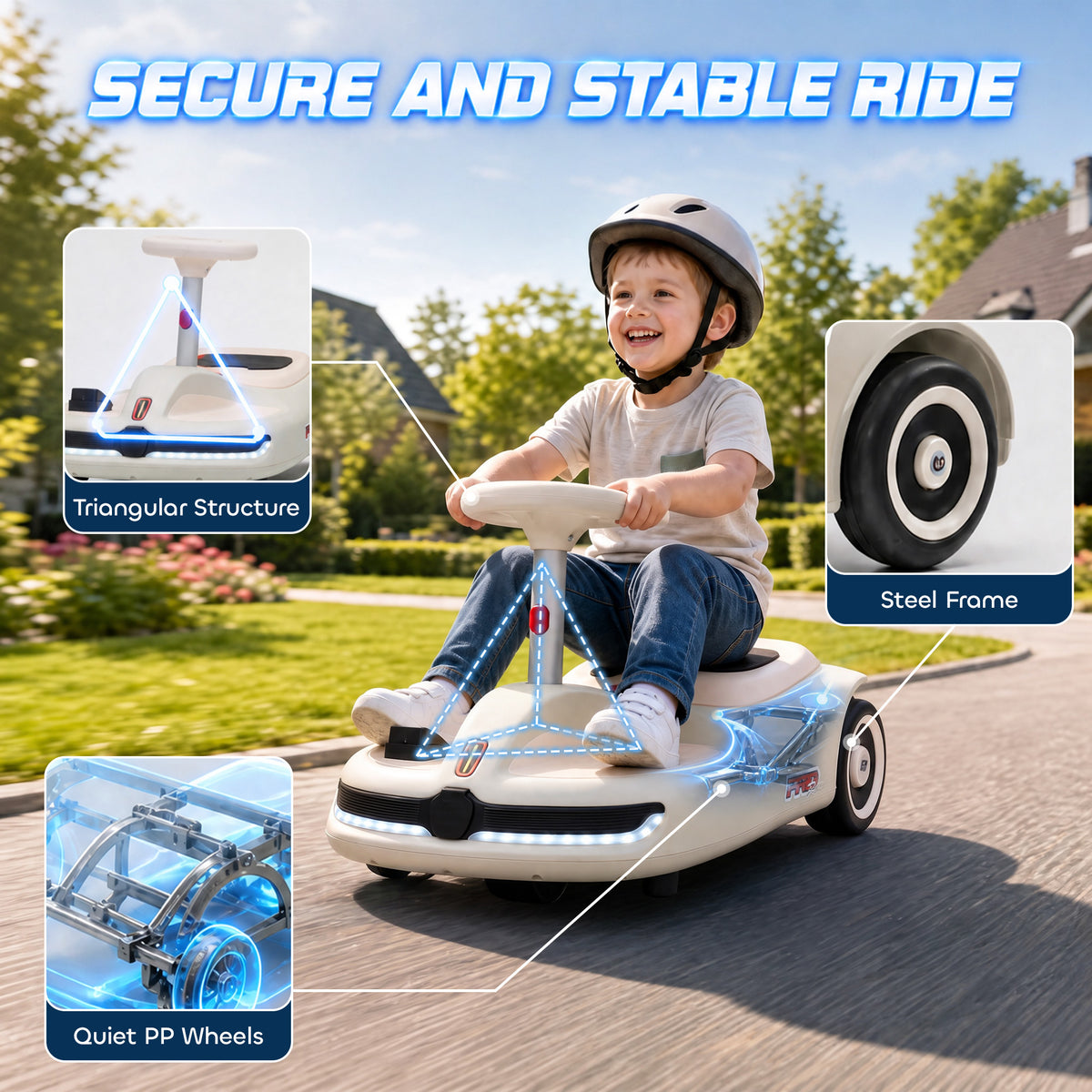 12V Electric Wiggle Car with 2 Speeds, Kids Ride On Car with Pedal, Soft Start, Music, Lights for 3-5 Years, White-Toys & Games > Baby & Toddler Toys > Electric Ride-On Toys > Electric Toy Cars-DECOROLALA