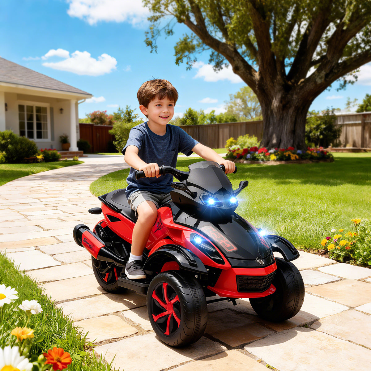 12V Kids ATV with Suspension Wheels, Soft Start, LED Lights, Music, Red-Toys & Games > Baby & Toddler Toys > Electric Ride-On Toys-DECOROLALA