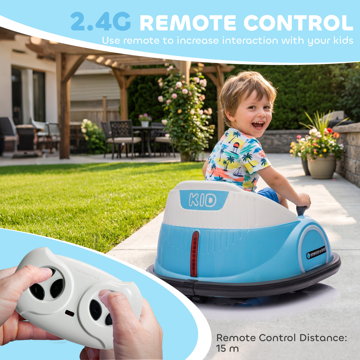 12V Bumper Car for Toddlers, Ride On Car with 360 Degree Remote Control, Lights Music Horn, for 1.5-5 Years-Toys & Games > Baby & Toddler Toys > Electric Ride-On Toys > Electric Toy Cars-DECOROLALA