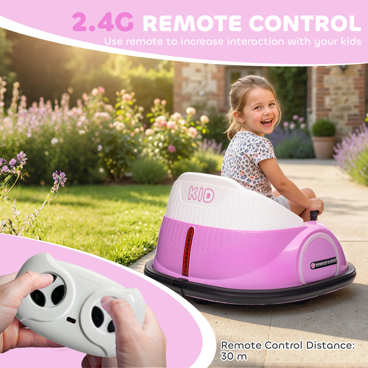 12V Bumper Car for Toddlers, Ride On Car with 360 Degree Remote Control, Lights Music Horn, for 1.5-5 Years-Toys & Games > Baby & Toddler Toys > Electric Ride-On Toys > Electric Toy Cars-DECOROLALA