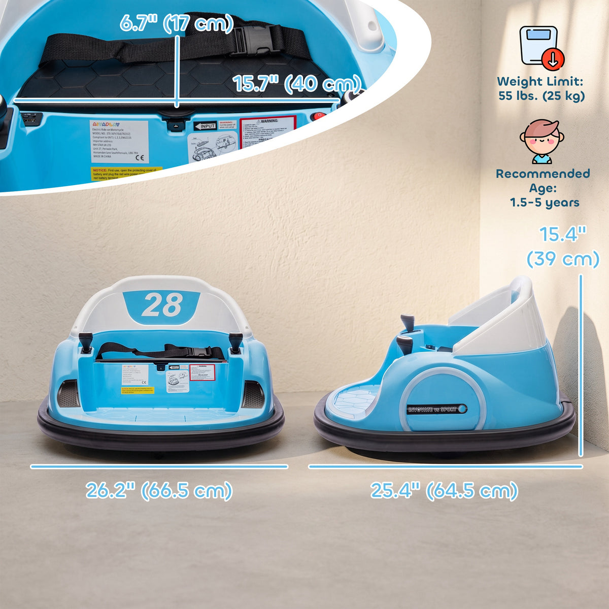 12V Bumper Car for Toddlers, Ride On Car with 360 Degree Remote Control, Lights Music Horn, for 1.5-5 Years-Toys & Games > Baby & Toddler Toys > Electric Ride-On Toys > Electric Toy Cars-DECOROLALA