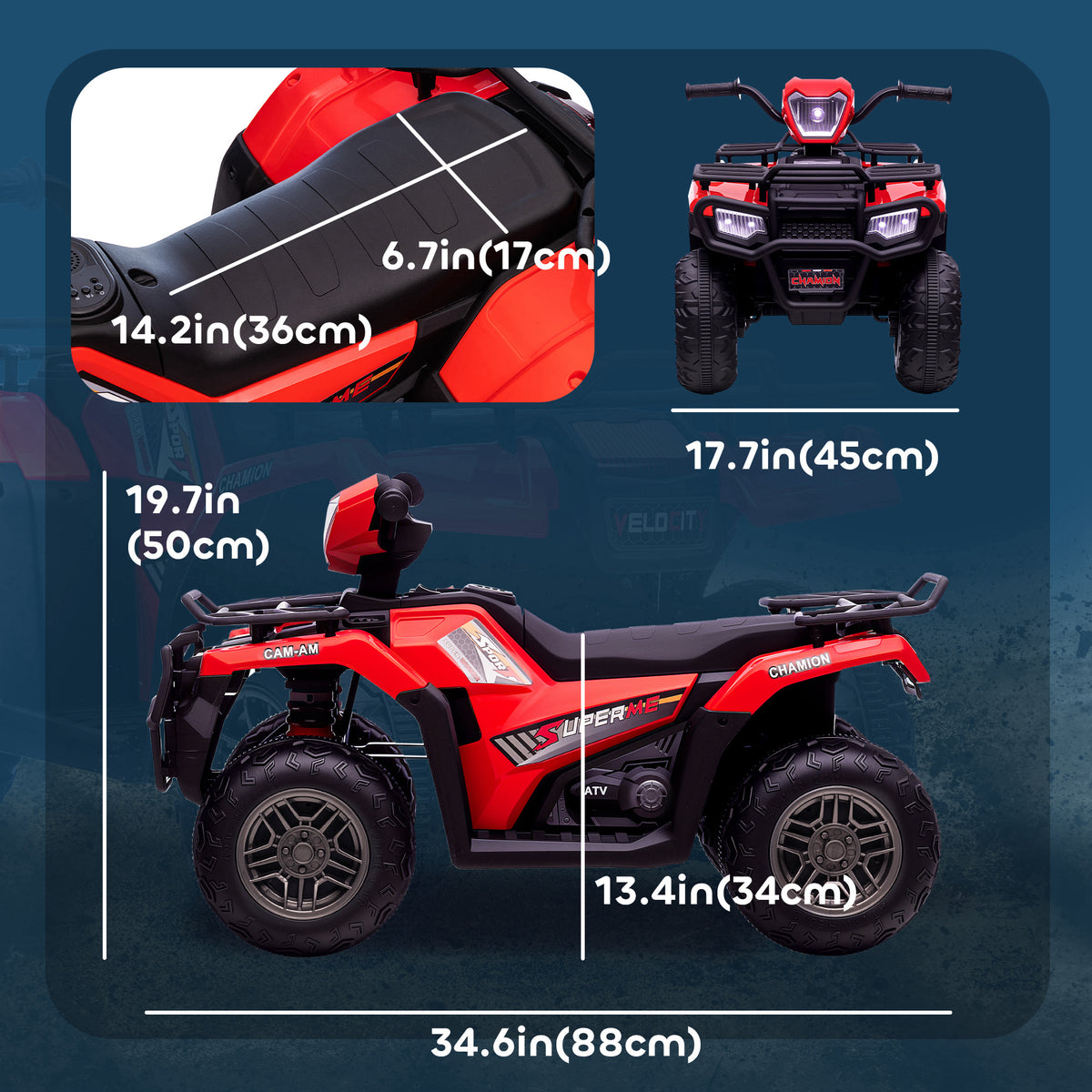 12V Kids ATV Quad, 4 Wheeler Battery Powered Electric Vehicle with Music MP3, Headlights, High Low Speed, Treaded Tires, for Boys and Girls Ages 37-60 Months, Red-Toys & Games > Baby & Toddler Toys > Electric Ride-On Toys > Electric Toy Cars-DECOROLALA