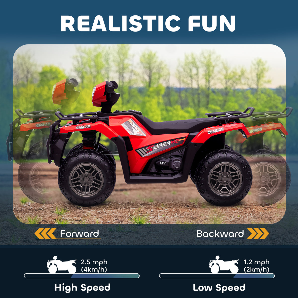 12V Kids ATV Quad, 4 Wheeler Battery Powered Electric Vehicle with Music MP3, Headlights, High Low Speed, Treaded Tires, for Boys and Girls Ages 37-60 Months, Red-Toys & Games > Baby & Toddler Toys > Electric Ride-On Toys > Electric Toy Cars-DECOROLALA