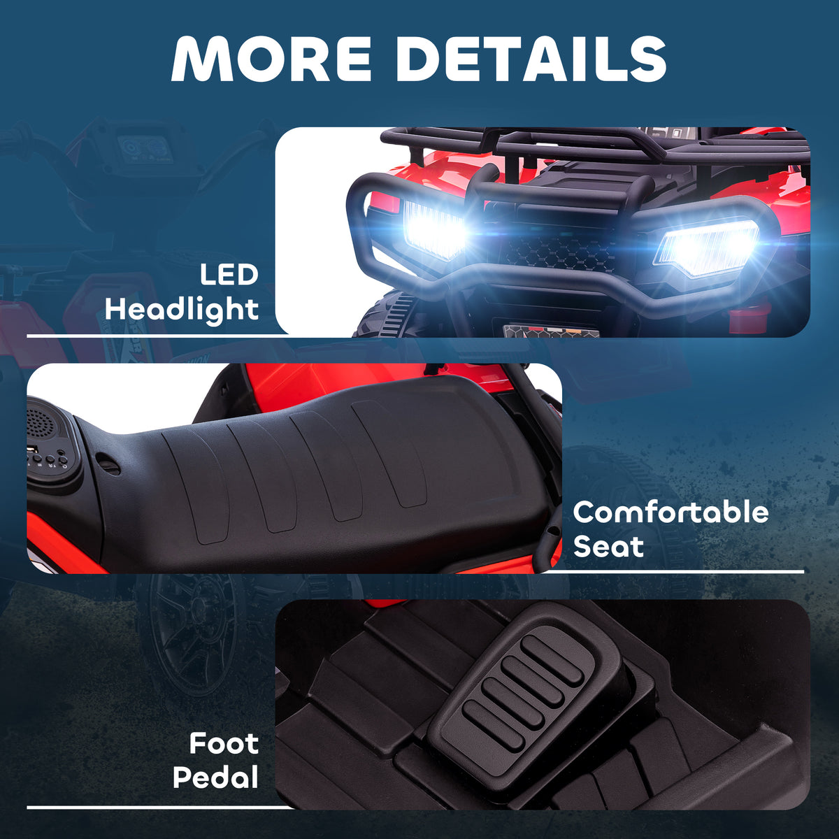 12V Kids ATV Quad, 4 Wheeler Battery Powered Electric Vehicle with Music MP3, Headlights, High Low Speed, Treaded Tires, for Boys and Girls Ages 37-60 Months, Red-Toys & Games > Baby & Toddler Toys > Electric Ride-On Toys > Electric Toy Cars-DECOROLALA