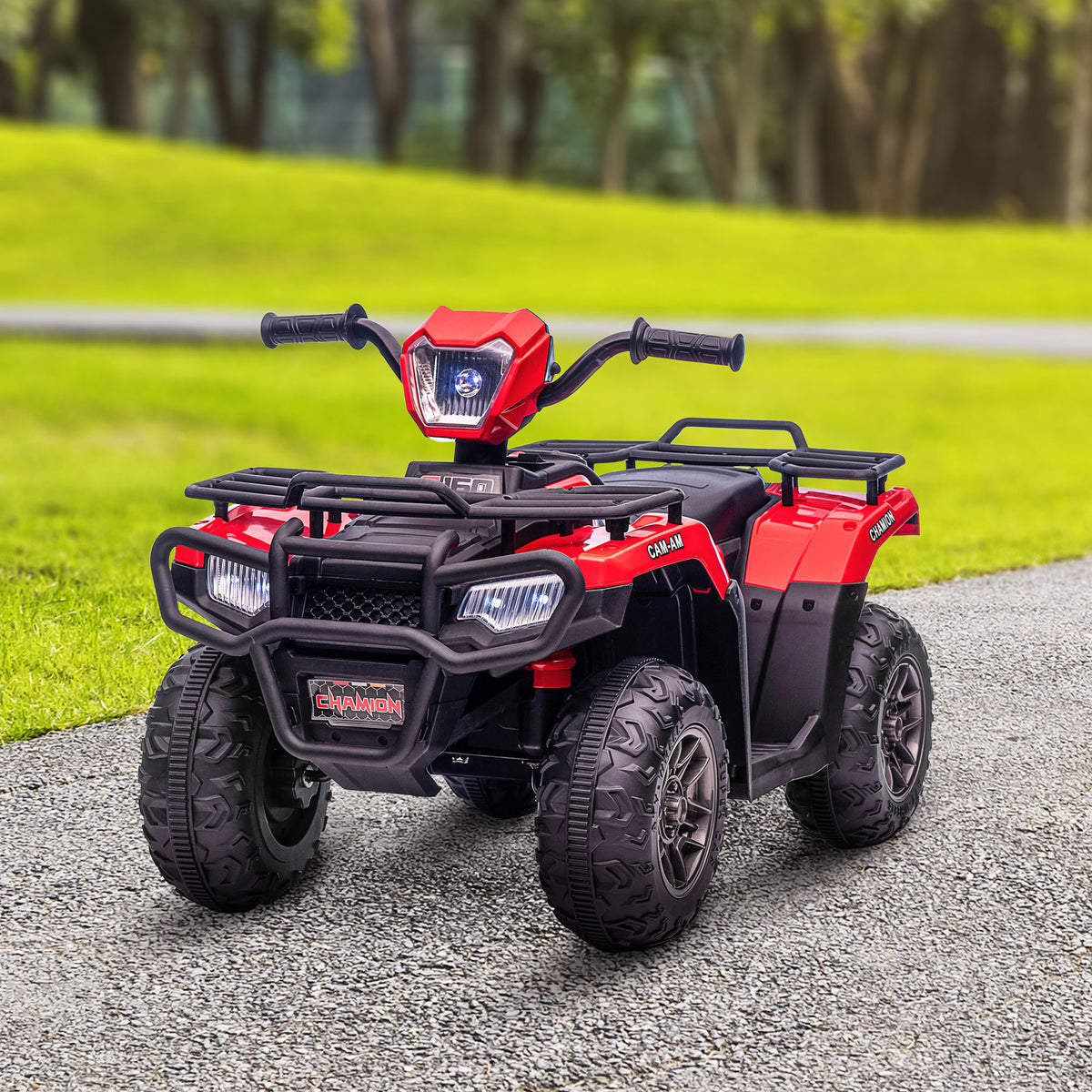 12V Kids ATV Quad, 4 Wheeler Battery Powered Electric Vehicle with Music MP3, Headlights, High Low Speed, Treaded Tires, for Boys and Girls Ages 37-60 Months, Red-Toys & Games > Baby & Toddler Toys > Electric Ride-On Toys > Electric Toy Cars-DECOROLALA