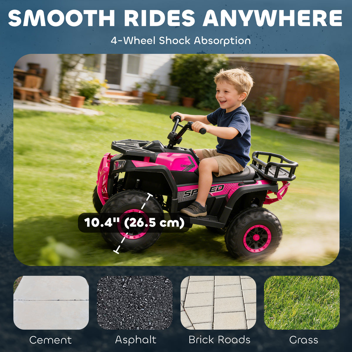 Kids ATV, 12V Battery Powered Electric Ride on Toy w/ Spring Suspension, Storage Basket, High & Low Speed-Toys & Games > Baby & Toddler Toys > Electric Ride-On Toys-DECOROLALA