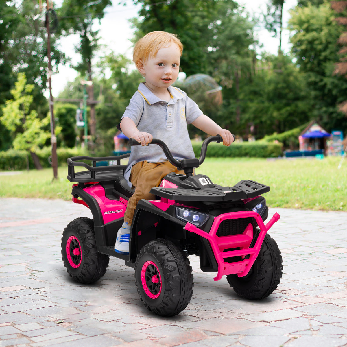 Kids ATV, 12V Battery Powered Electric Ride on Toy w/ Spring Suspension, Storage Basket, High & Low Speed-Toys & Games > Baby & Toddler Toys > Electric Ride-On Toys-DECOROLALA