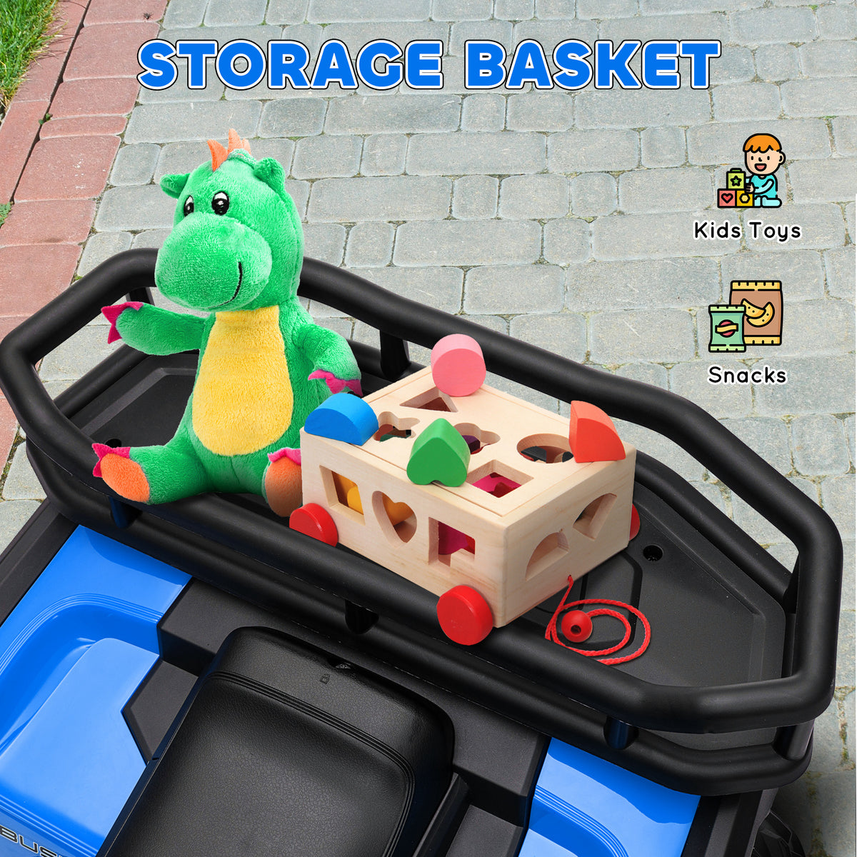 Kids ATV, 12V Battery Powered Electric Ride on Toy w/ Spring Suspension, Storage Basket, High & Low Speed-Toys & Games > Baby & Toddler Toys > Electric Ride-On Toys-DECOROLALA