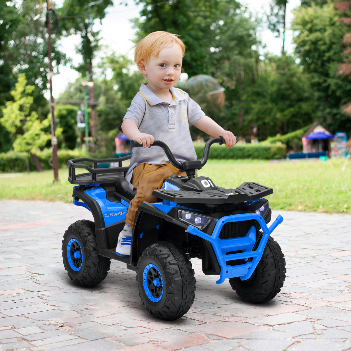 Kids ATV, 12V Battery Powered Electric Ride on Toy w/ Spring Suspension, Storage Basket, High & Low Speed-Toys & Games > Baby & Toddler Toys > Electric Ride-On Toys-DECOROLALA