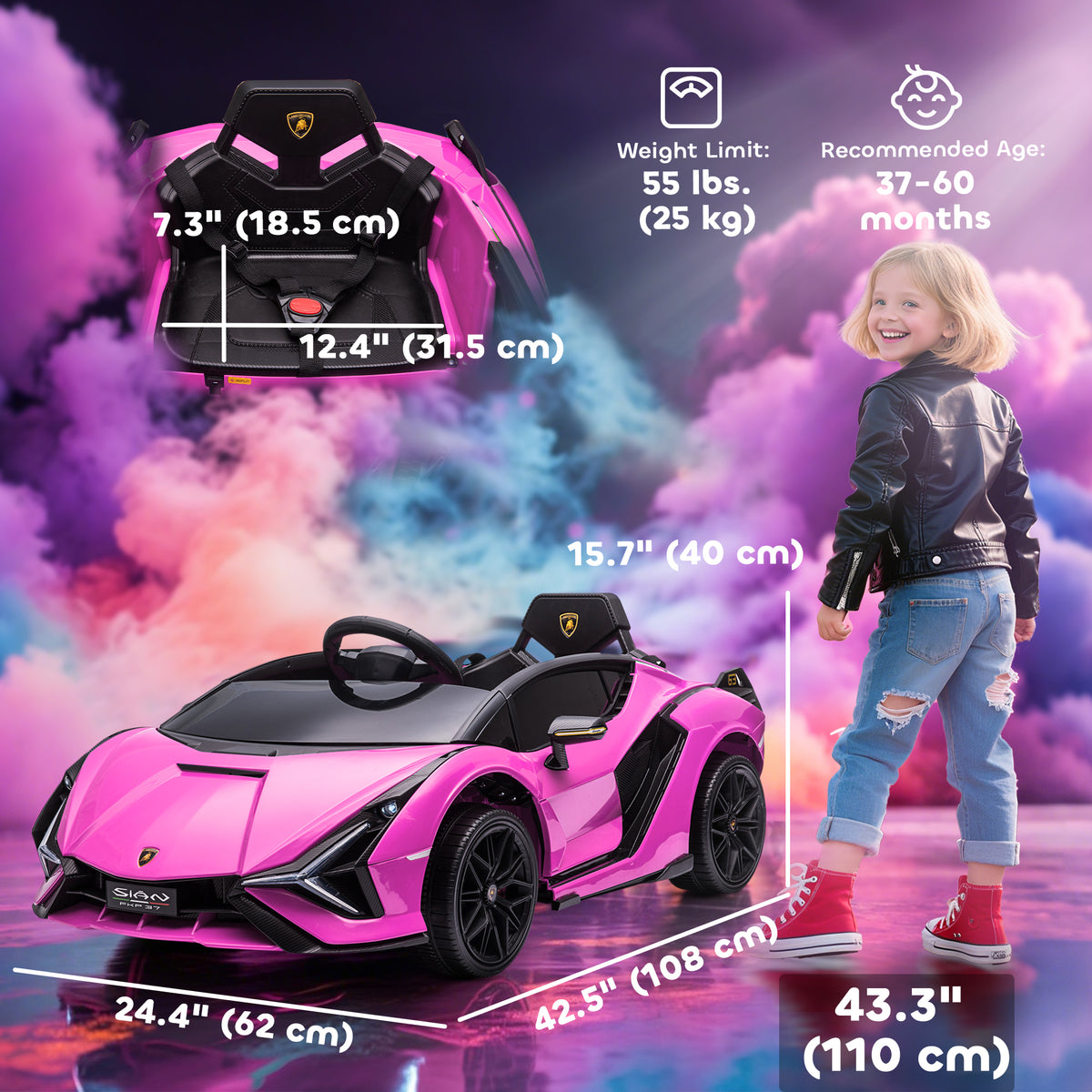 Compatible 12V Battery-powered Kids Electric Ride On Car Toy with Parental Remote Control Music Lights MP3 for 3-5 Years Old Pink-Toys & Games > Baby & Toddler Toys > Electric Ride-On Toys > Electric Toy Cars-DECOROLALA